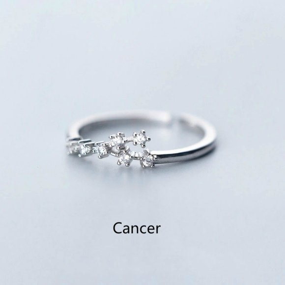 925 Sterling Silver Zodiac Resizable Ring-Cancer - Picture 1 of 6